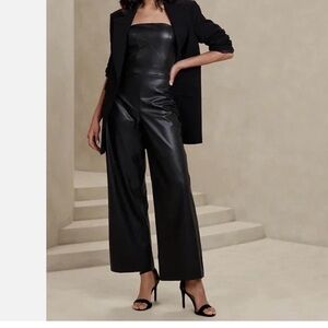 Banana Republic Black Faux Leather Wide Leg Jumpsuit